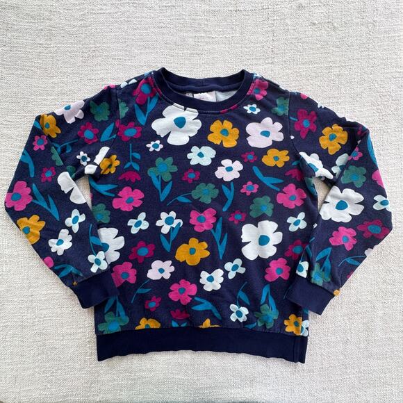 Hanna Andersson Girl's Navy Floral French Terry Sweatshirt VGUC 12 - Picture 1 of 5